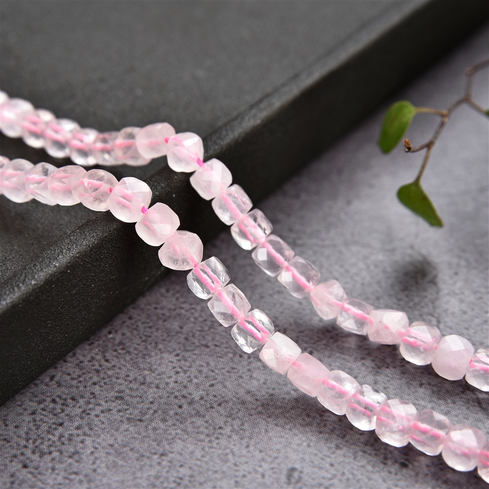 strand cube, Rose Quartz, faceted, 04mm