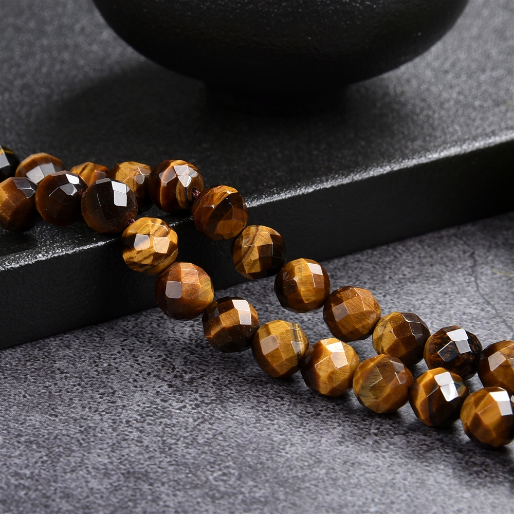 String Beads, Tiger's Eye (Gold), 07-08mm, faceted (39cm)