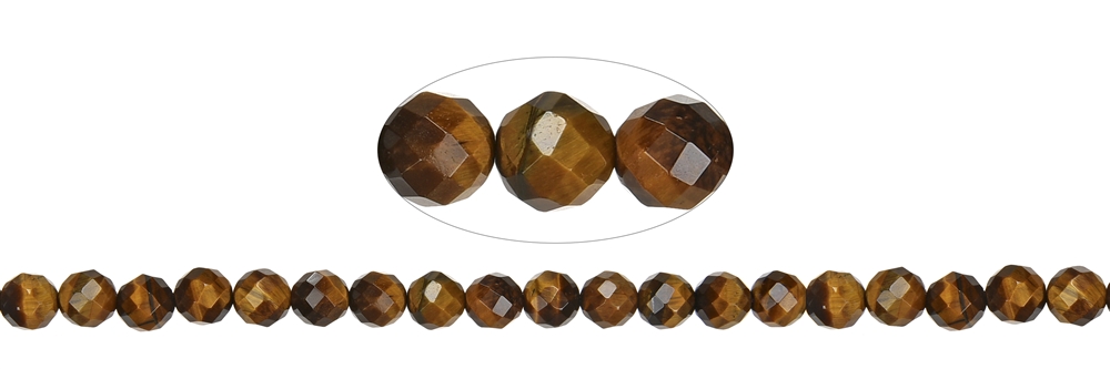 Cuentas de piedras preciosas, Ojo de tigre (Oro), 07-08mm, facetadas (39cm)