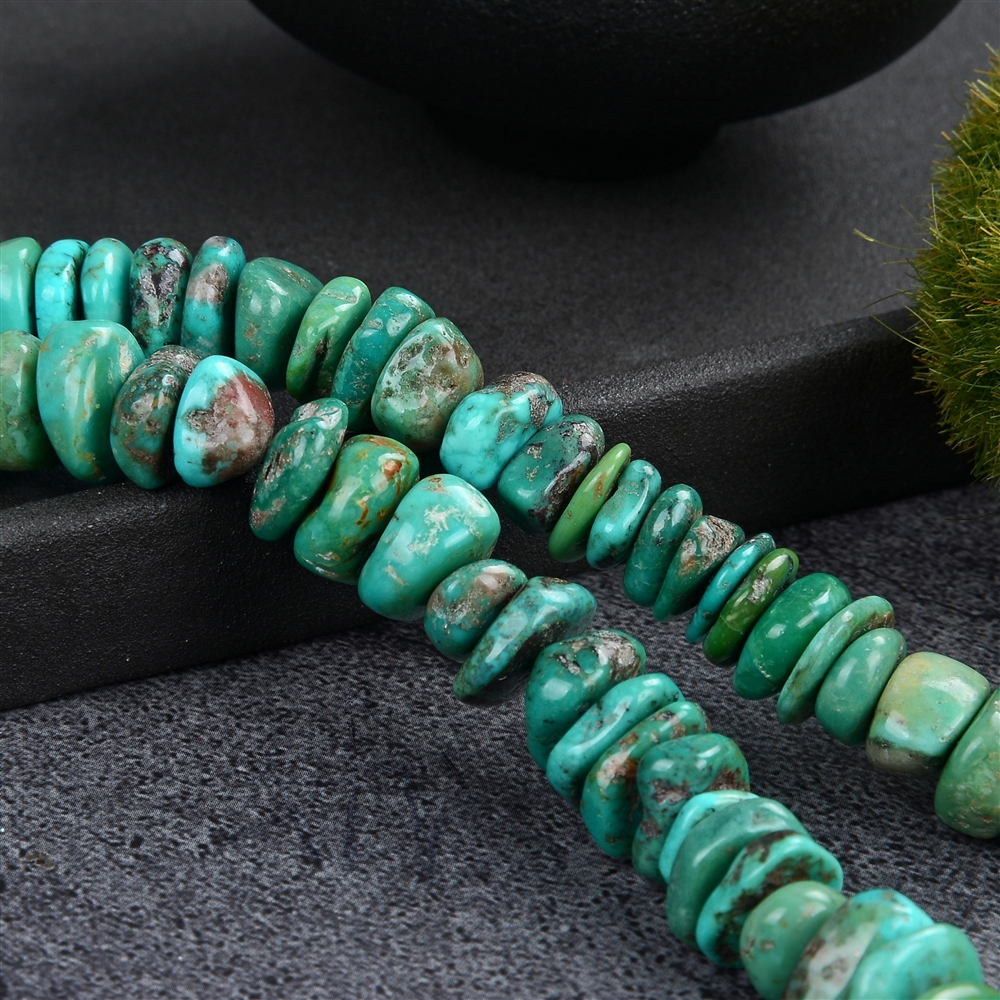 Strand of slivers/discs, Turquoise (stab.), 02-04 x 08-12mm