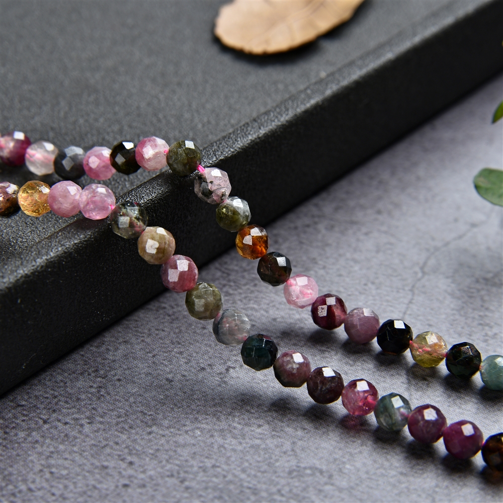 Strand of beads, Tourmaline (multicolour), faceted, 04,5mm