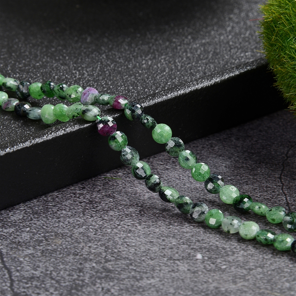 Strand Coin, Zoisite with Ruby, 04 x 02mm, faceted (39cm)