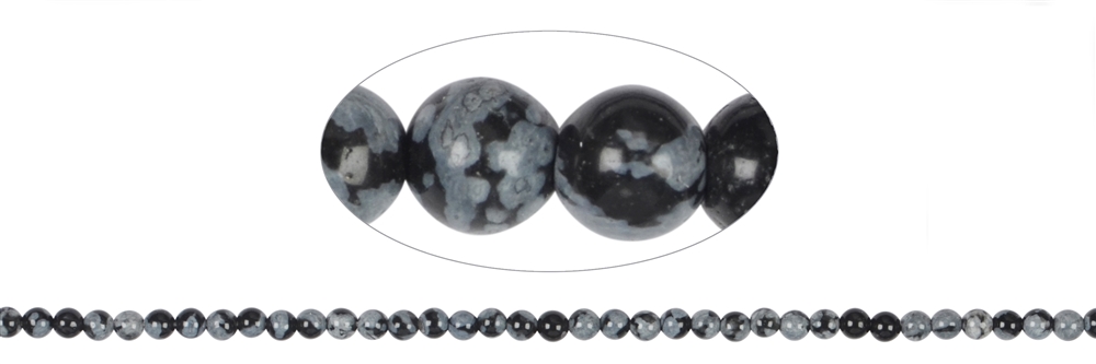 Strang Kugeln, Obsidian (Schneeflockenobsidian), 02mm