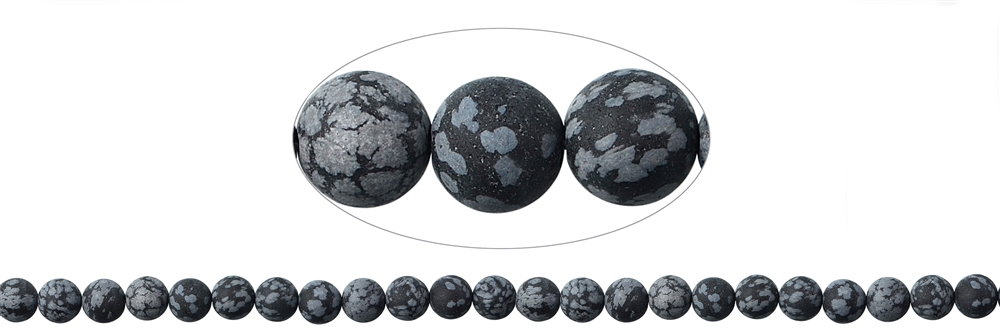 Strang Kugeln, Obsidian (Schneeflockenobsidian), matt, 06mm (38cm)