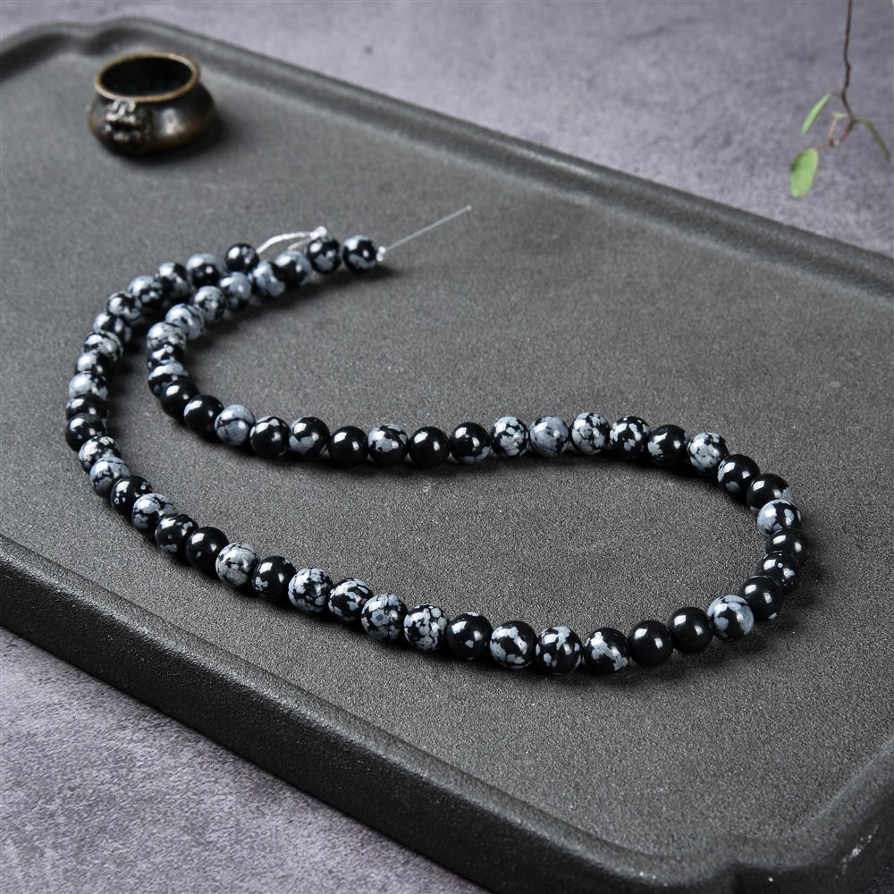 Strand of balls, obsidian (snowflake obsidian), 06mm