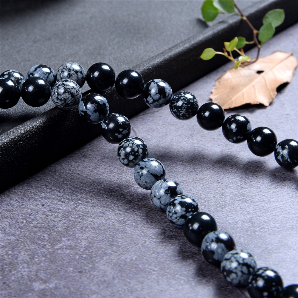 Strand of balls, obsidian (snowflake obsidian), 08mm