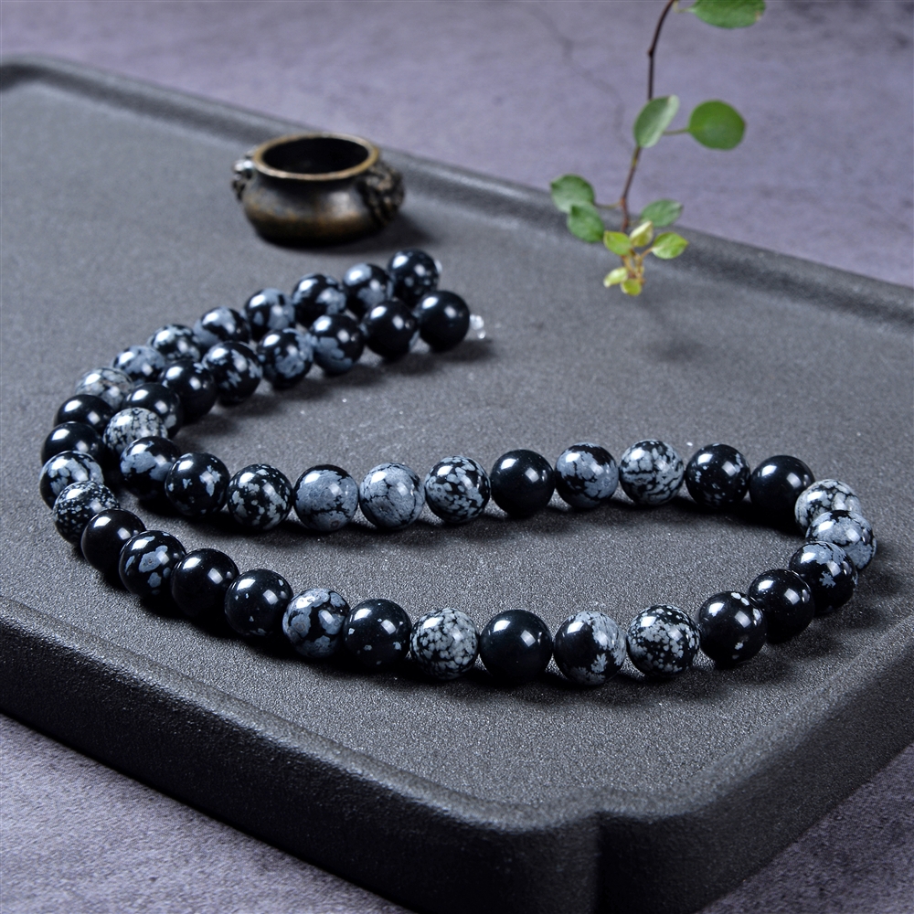 Strand of balls, obsidian (snowflake obsidian), 08mm