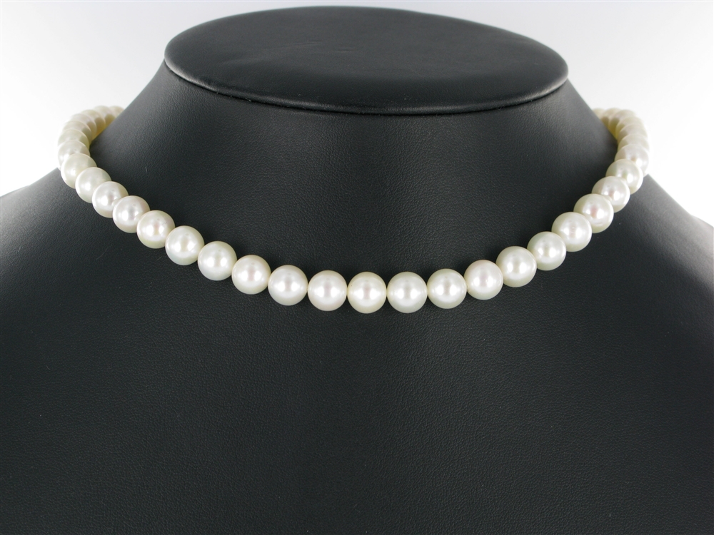 Strand round freshwater pearl AA+, white, 09-09,5mm