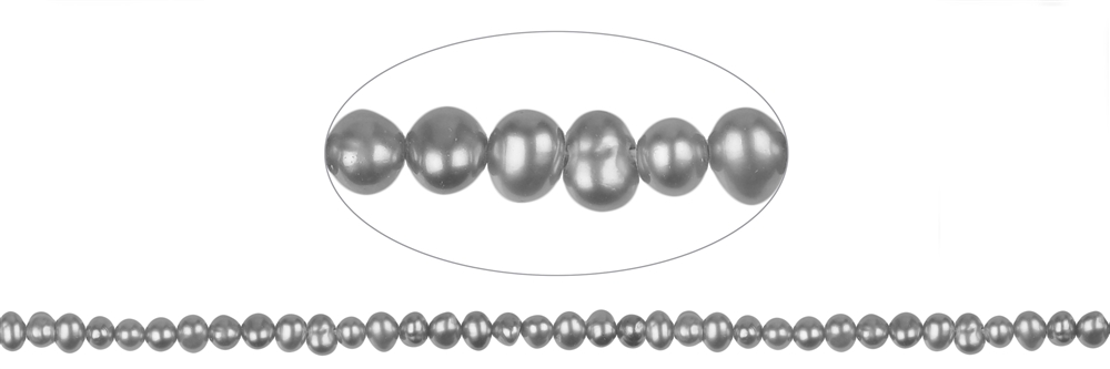 Rang de collier Potatoe, perle d'eau douce A, gris argenté (teintée), 05-06mm