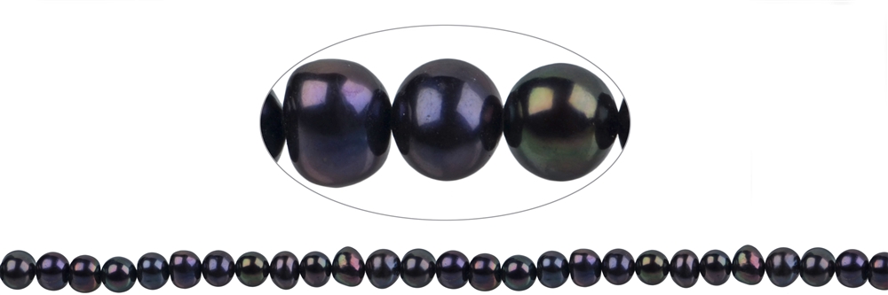 Filo Potatoe, perla d'acqua dolce AB, iridescente color petrolio (tinta), 06-07 mm, 37 cm