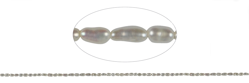 Strand of rice grain, freshwater pearl A+, white, 05 x 02mm