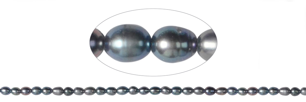 Strand of rice grain, freshwater pearl A+, petrol (dyed), 05 x 03-04mm (36cm)
