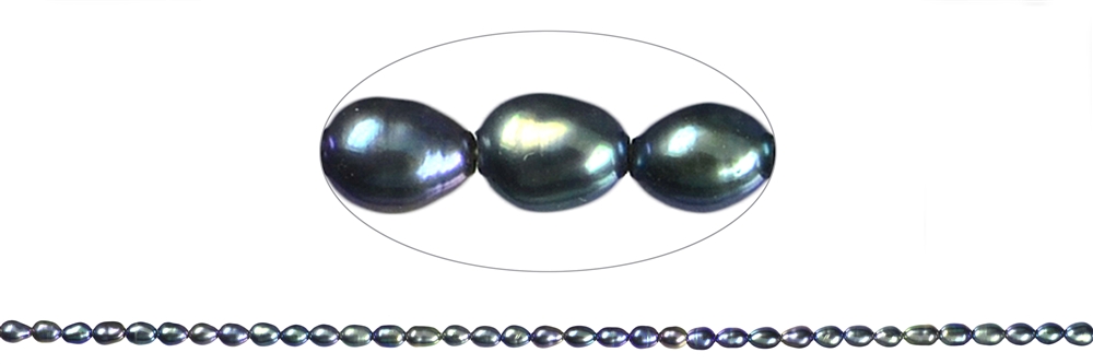 strand rice grain, freshwater pearl A, petrol (dyed), 04-05mm