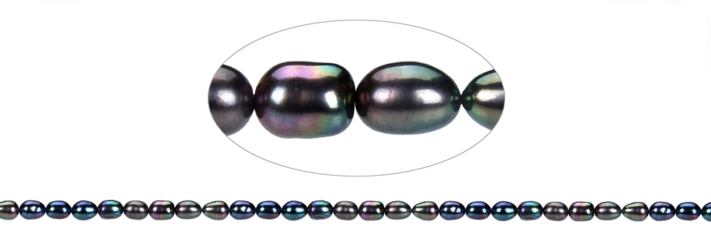 Fili di perle d'acqua dolce a grani di riso, color petrolio (tinte), 05-06 x 03-04 mm