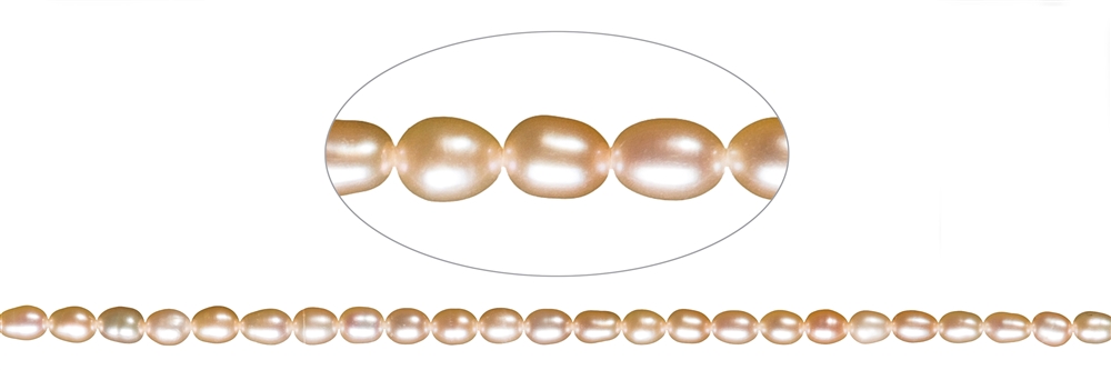  Fili di perle a grani di riso, d'acqua dolce A, salmone (naturale), 06-07 mm