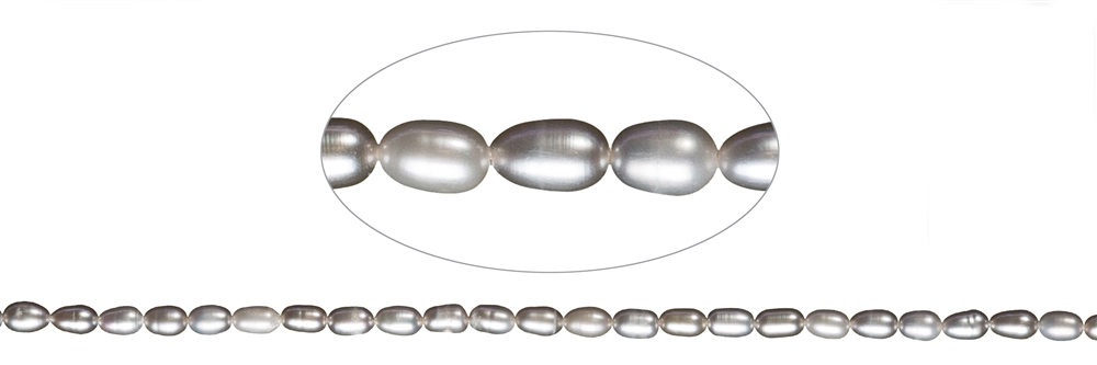 Filo di perle d'acqua dolce a grani di riso A, grigio argento (tinte), 06-07 mm