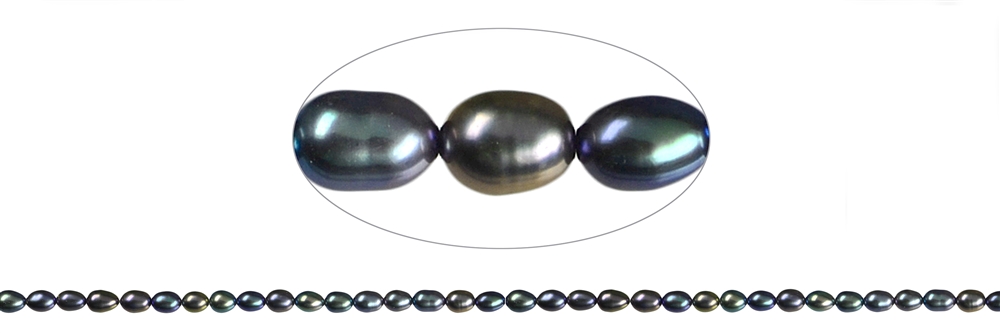 Rang de collier grain de riz, perle d'eau douce AB, pétrole clair (teintée), 06-07mm