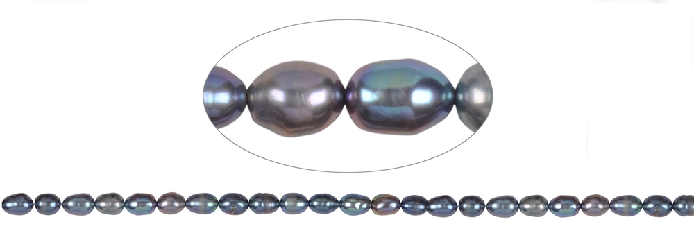 Strand of rice grain, freshwater pearl A, petrol (dyed), 05-06mm