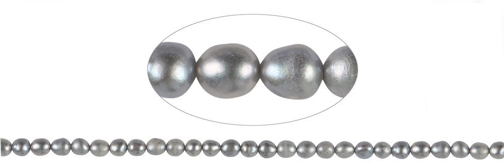 Rang de collier grain de riz, perle d'eau douce A, gris argenté (gef.), 05-06mm