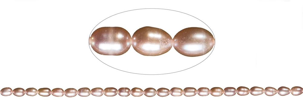 Strand of rice grain, freshwater pearl A, salmon (natural), 08-09mm