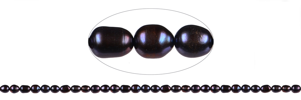 filo chicco di riso, perla d'acqua dolce AB, color petrolio scuro (tinta), 06-07mm