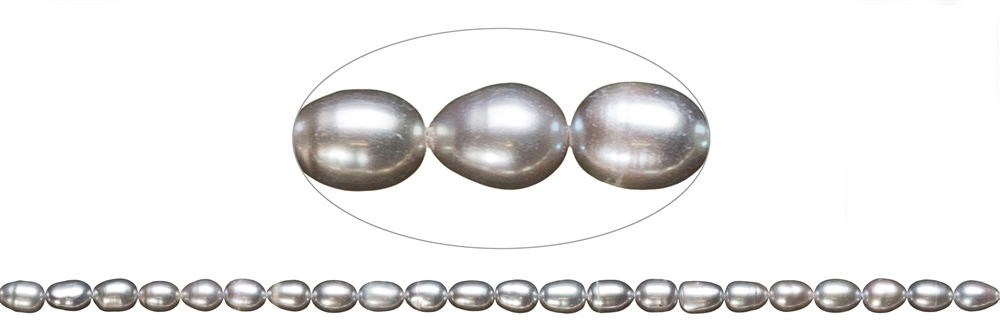 Filo di perle d'acqua dolce A a grani di riso, grigio argento (tinte), 08-09 mm