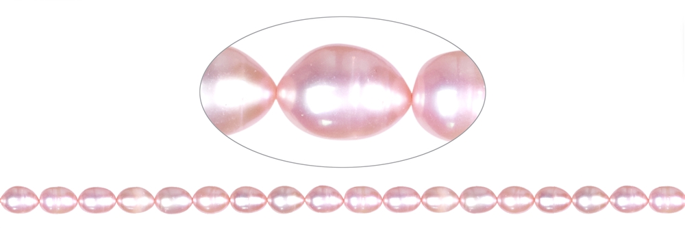 Filo di perle d'acqua dolce a grani di riso, rosa (tinta), 07-09 x 06-07 mm