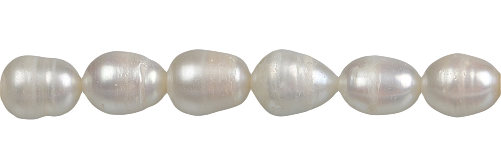 Filo di perle d'acqua dolce AB a grani di riso, bianco-crema (naturale), 10-11 mm
