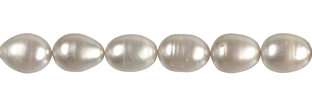 Filo di perle d'acqua dolce AB a grani di riso, bianche, 12 - 14 mm (37 cm)