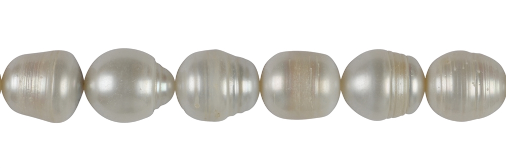 Filo di perle d'acqua dolce a grani di riso, bianco-crema, 13-15 mm