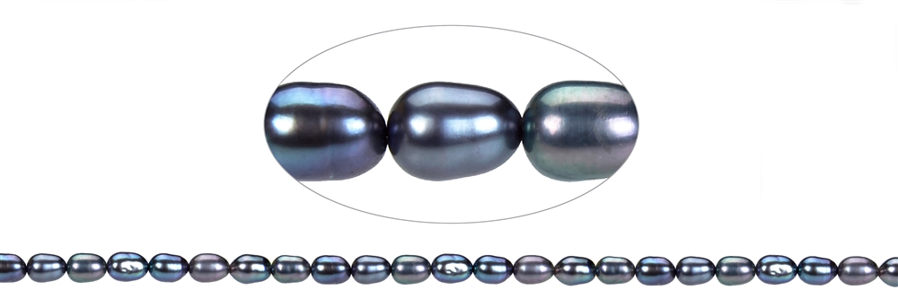 Filo di perle d'acqua dolce a grani di riso, color petrolio (tinte), 06-07 x 04-05 mm