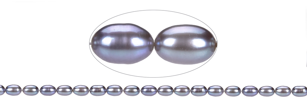 Filo di perle d'acqua dolce a grani di riso, colorate di viola petrolio, 06-07mm