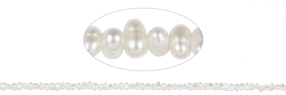 Strand button/freeform, freshwater pearl A, white, 02-03mm
