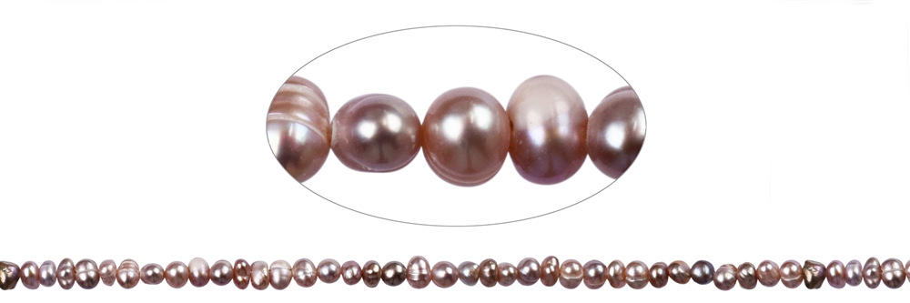 Strang Button, Süßwasser-Perle A, violett hell (gef.), 03-04mm