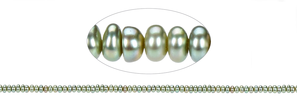 Filo di bottoni, perla d'acqua dolce verde (tinta), 02 x 03-04 mm