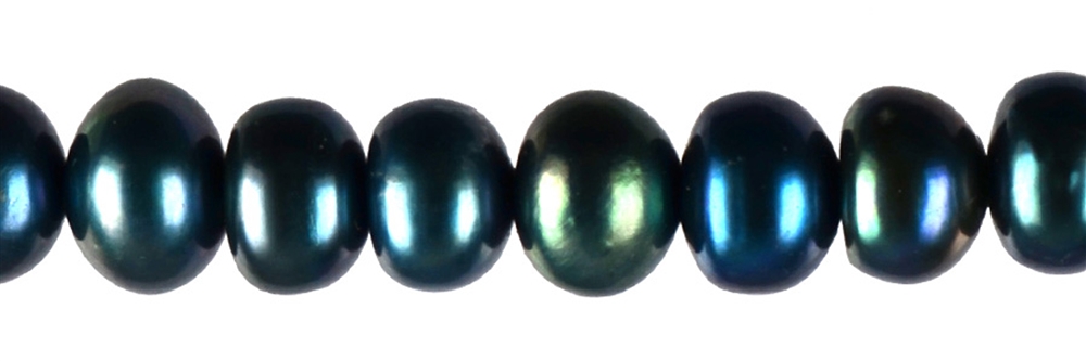  Strang Button, Süßwasser-Perle C, blau-metallisch (gef.), 06-07mm