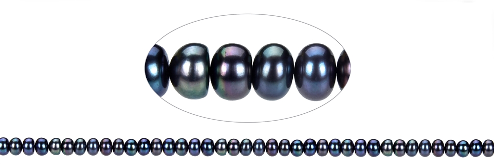 Filo di bottoni, perla d'acqua dolce A, petrolio (tinta), 04 x 06-07 mm