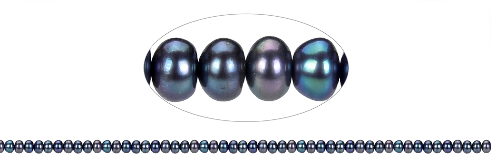 Filo di bottoni, perla d'acqua dolce petrolio (tinta), 03 x 05-06 mm