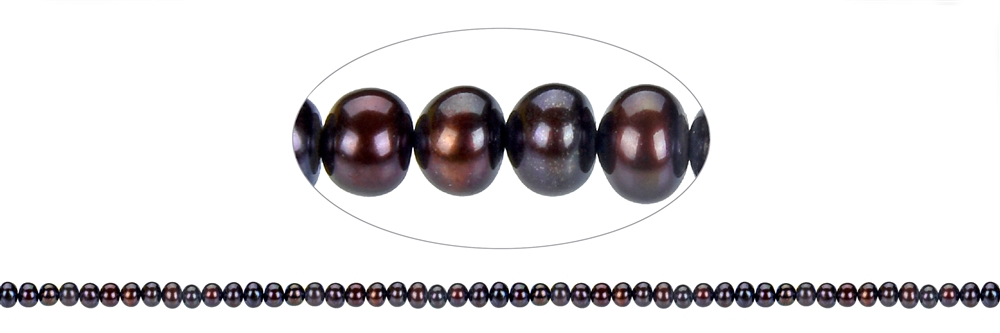 Strang Button, Süßwasser-Perle, petrol-braun (gef.), 03 x 04-05mm