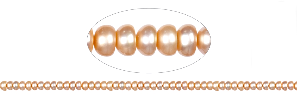 Strang Button, Süßwasser-Perle lachs (natur), 03-04 x 05-06mm