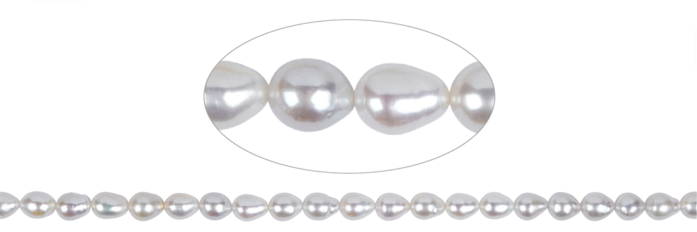 Rang de collier goutte, perle d'eau douce, blanc-crème, 08 x 06,5mm