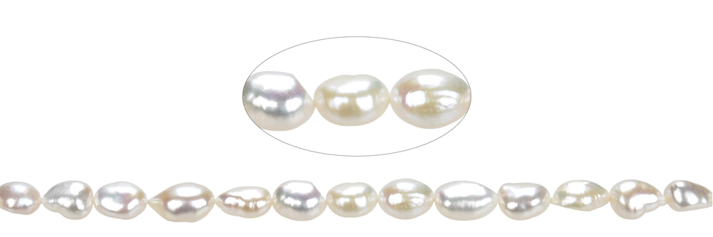 Filo piatto a forma libera, perla d'acqua dolce AB, bianco-crema (naturale), 09-10 mm