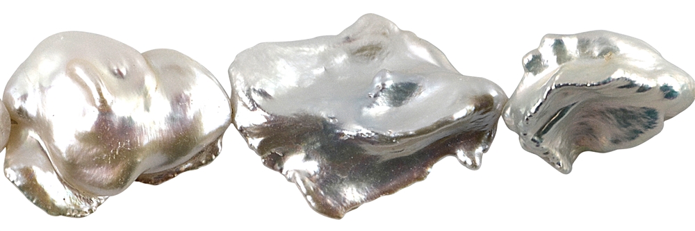 Filo piatto barocco, perla d'acqua dolce A+, bianca, circa 20 mm