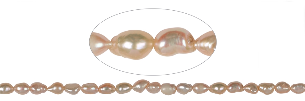 Strand freeform flat, freshwater pearl AB, salmon (natural), 10-11 x 07-08mm