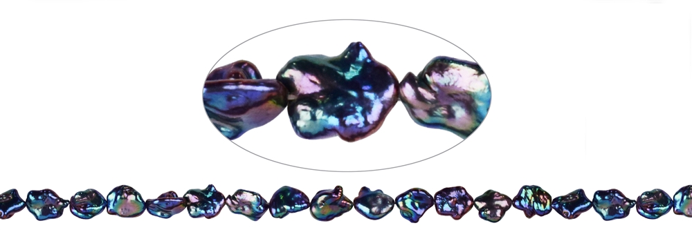 Rang de collier Freeform étoile/fleur, perle d'eau douce, petrol (gef.), 12-15mm