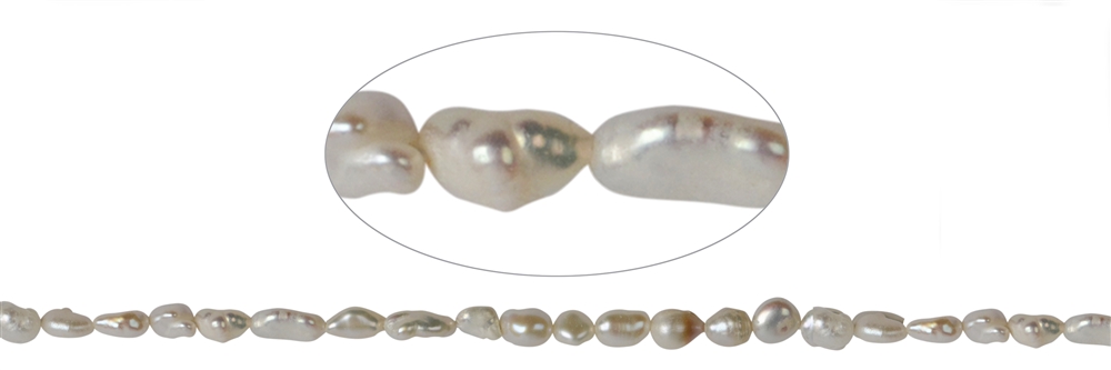 Filo Keshi, perla d'acqua dolce B, bianca, 05 - 06 mm