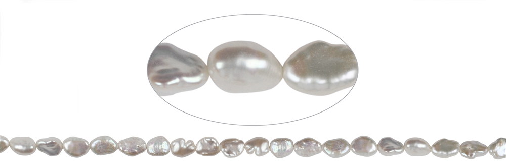 Filo di Keshi, perla d'acqua dolce, bianca, 08-09 mm