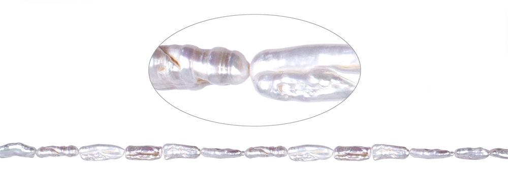 Strang Keshi, Süßwasser-Perle weiß, ca. 10 x 08mm
