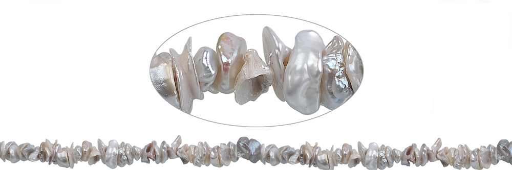 Rang de collier Freeform, perle d'eau douce, gris argenté (naturel), env. 01-04 x 04-08mm