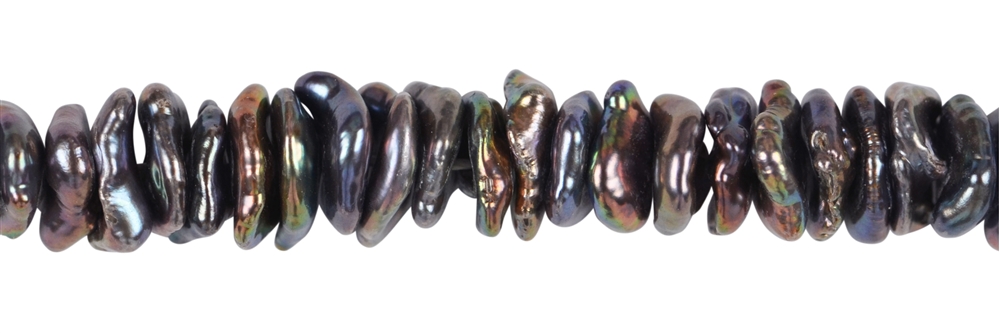 Filo Keshi, perla d'acqua dolce A, viola petrolio (incastonata), circa 02-04 x 08-10 mm